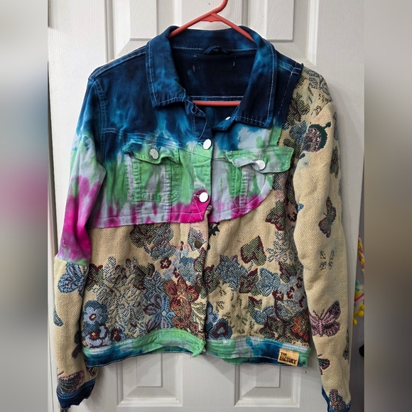 Upcycled Colorful Patchwork Denim Jacket - Picture 1 of 10